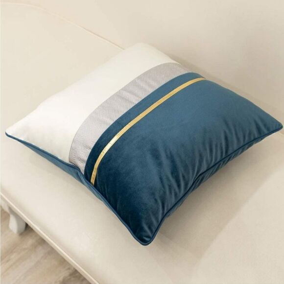 Set of 2 Velvet and Satin with Gold Stripe Pillow Covers (one large- one small) - Picture 5 of 11